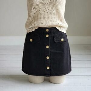 J Crew Heritage Crest Button Denim Jean Mini Skirt Black Gold Cotton Large 12
